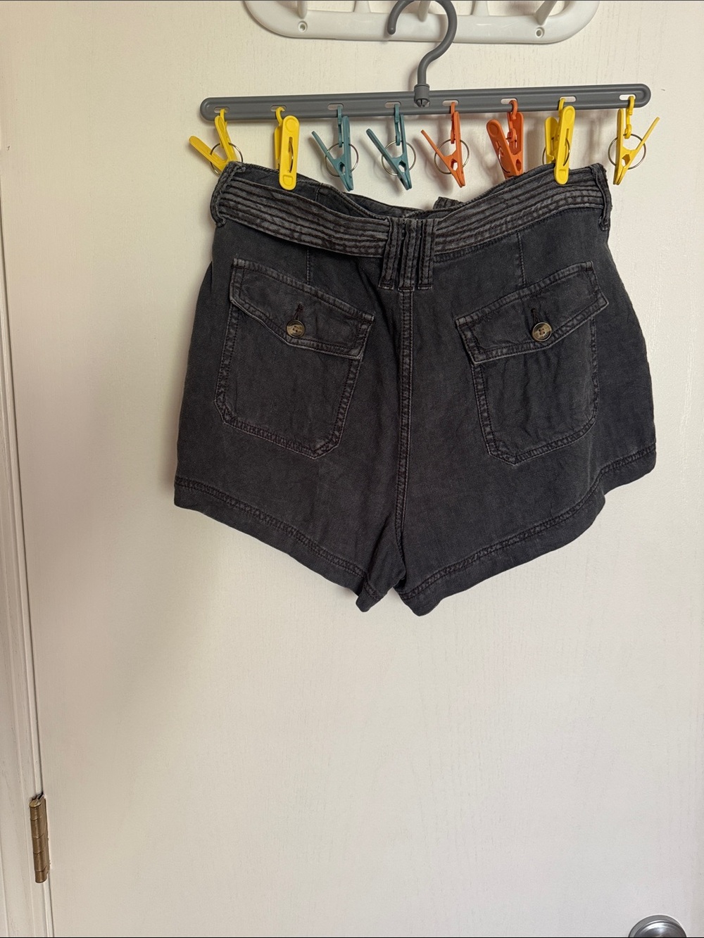 American Eagle Outfitters Washed Black High-Waist Tie Front Shorts - Picture 2 of 2